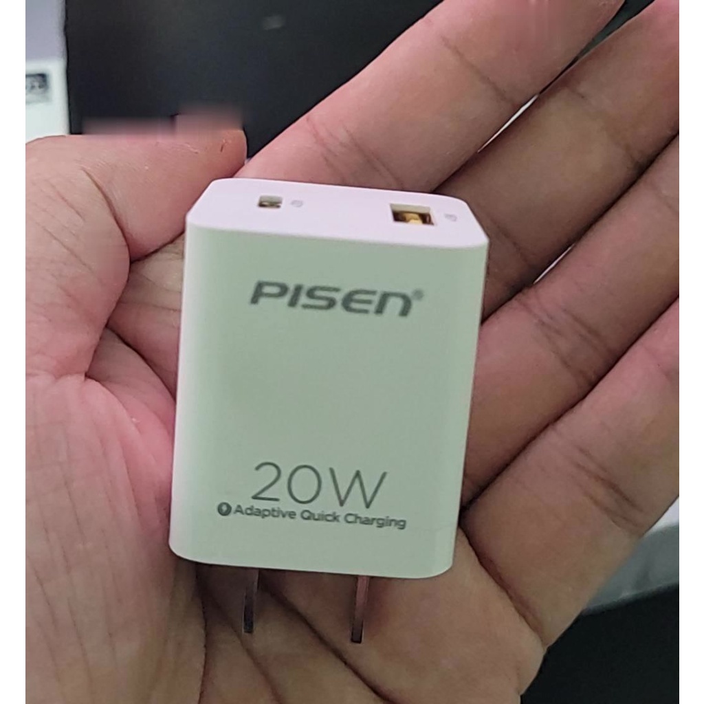 Cốc Sạc nhanh  Pisen 20W  2 cổng Type-C  + USB  Hỗ Trợ sạc nhanh PD 20W , QC 3.0  cho Điện thoại