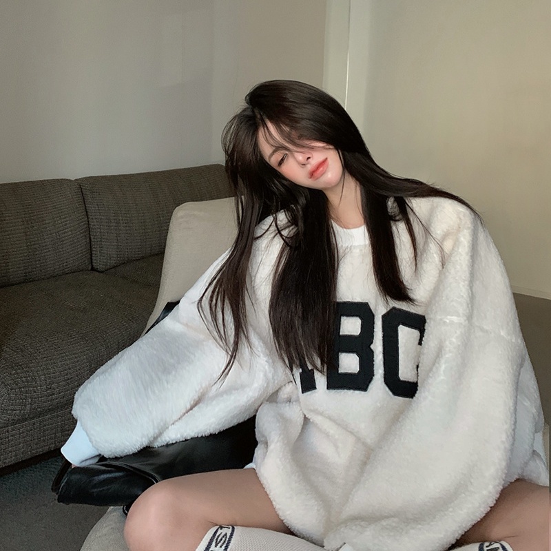 COZOK Áo sweater Tay Dài Dáng Rộng Phong Cách vintage Hàn Quốc