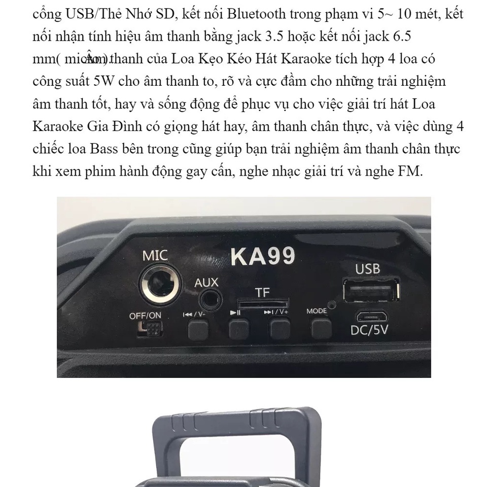 Loa không dây Bluetooth 5.0 Karaoke Công Suất Lớn kèm micro KA99 bảo hành chính hãng 24 tháng