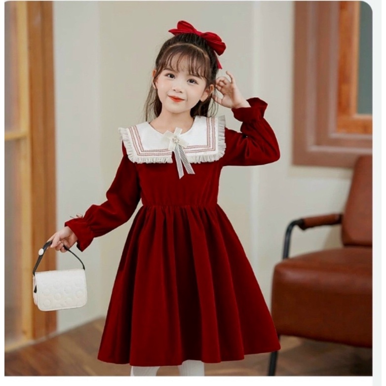 Váy nhung đỏ cao cấp size đại cho bé gái