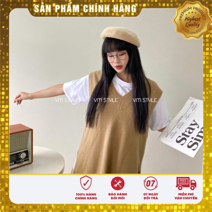 Áo len nữ VMSTYLE gile form rộng xẻ tà bên trang điểm thu đông ALU00060