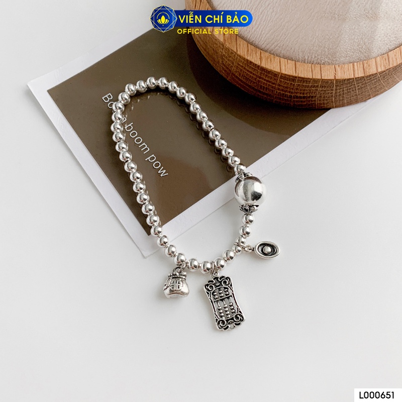 Vòng tay bạc nữ bi mix charm bảng tính chất liệu bạc 925 thời trang phụ kiện trang sức Viễn Chí Bảo L000651