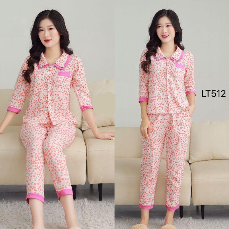ĐỒ MẶC Ở NHÀ CHẤT LIỆU NHẸ MÁT, QUẦN ÁO NỮ HỌA TIẾT HOA LÁ MẪU TAY LỠ QUẦN DÀI DÁNG ĐẸP