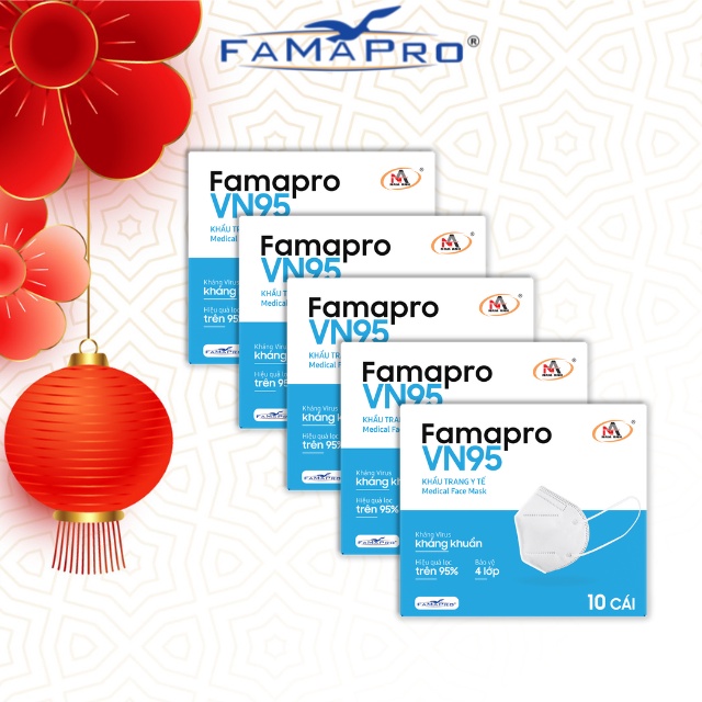 COMBO 5 HỘP Khẩu trang y tế kháng khuẩn 4 lớp Famapro VN95 [HỘP10 CÁI]