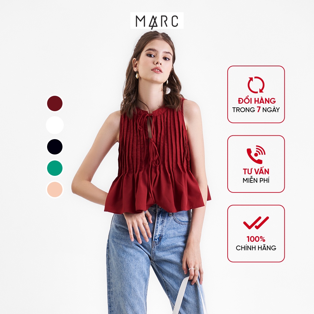Áo kiểu nữ MARC FASHION sát nách cổ tròn cột nơ dằn li FAVH070322