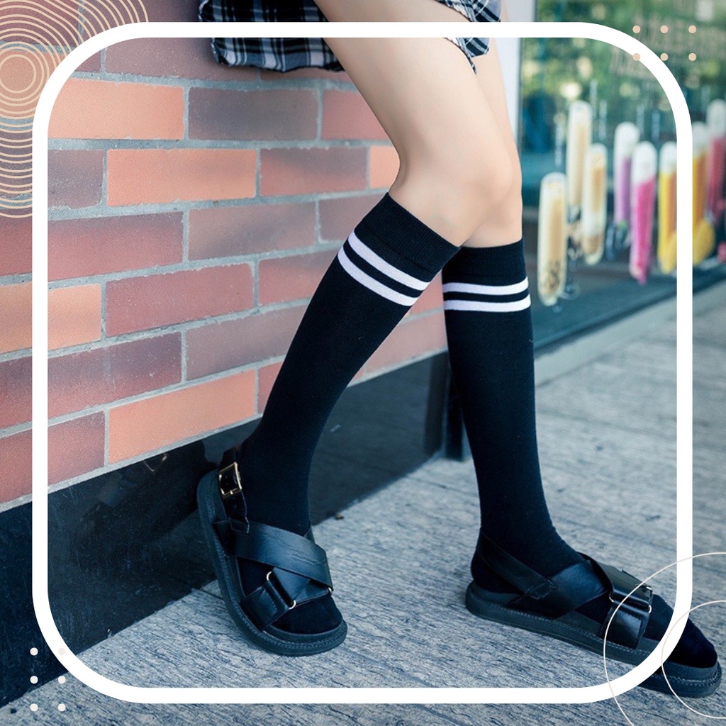 TẤT VỚ GỐI CHẤT COTTON 2 SỌC NGANG PHONG CÁCH NỮ SINH HÀN QUỐC