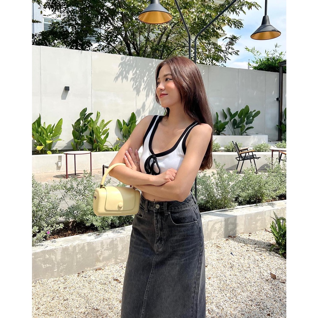 Chân váy jeans HEYBEE xẻ tà giữa  - MIDI JEANS SKIRT HJ1355