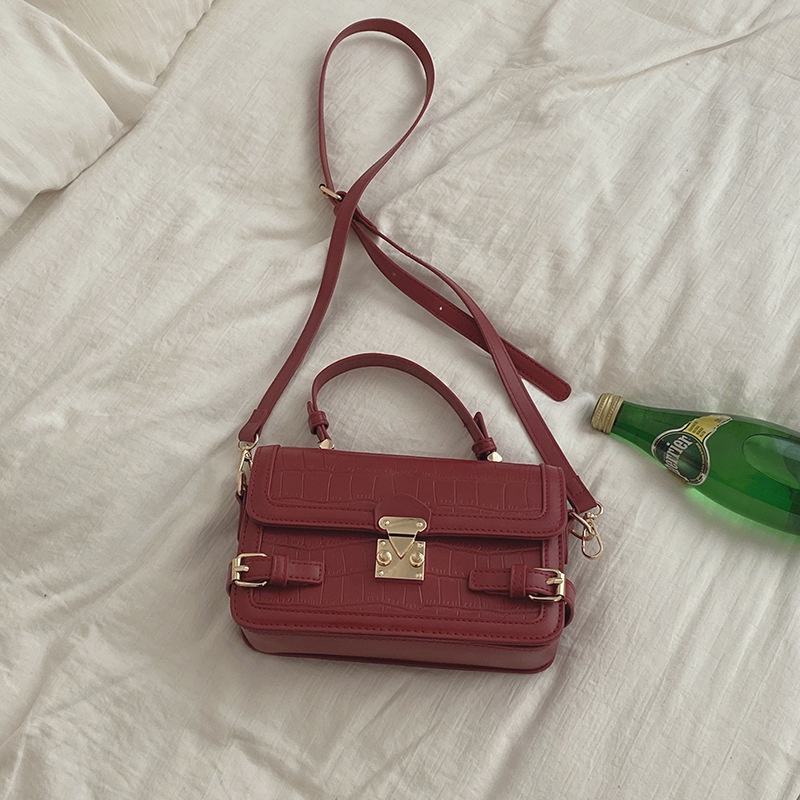 Túi Đeo Chéo Vuông Nhỏ Họa Tiết Vân Đá Màu Đỏ Thời Trang Cho Nữ