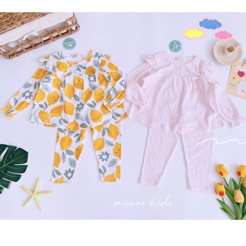 Đồ bộ tay dài bé gái babydoll Miwoo xuất Nhật