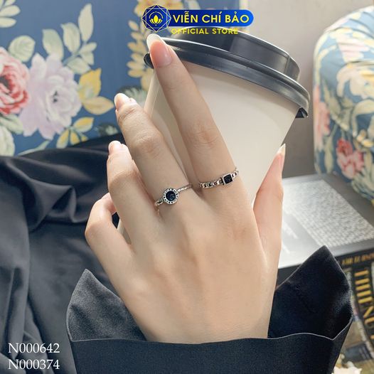 Nhẫn đá đen vuông chất liệu bạc Thái 925 thời trang phụ kiện trang sức nữ Viễn Chí Bảo N000642