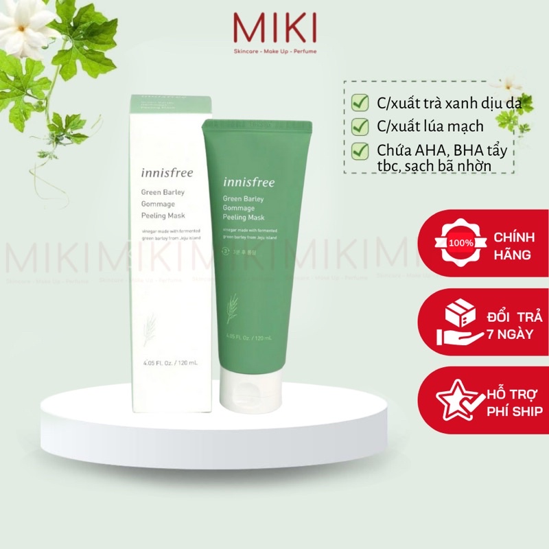 Mặt Nạ Tẩy Da Chết Innisfree Green Barley Gommage Peeling Mask 120ml chứa AHA BHA làm sạch tbc cho da sáng mịn