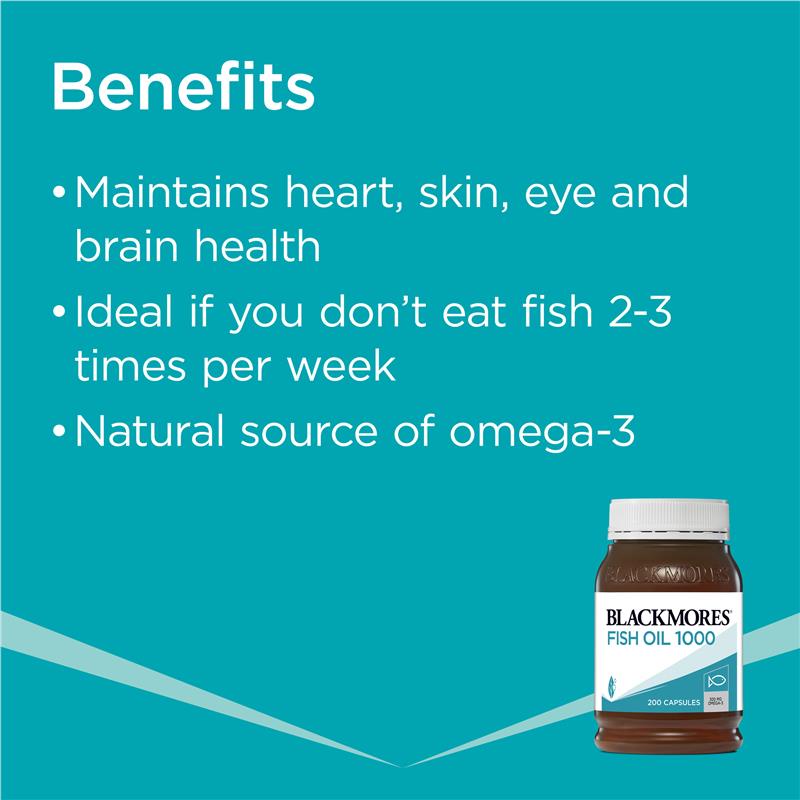 Viên uống dầu cá Blackmores Fish Oil 1000mg Omega-3 200 viên dầu cá tự nhiên hỗ trợ não bộ thị lực tim mạch