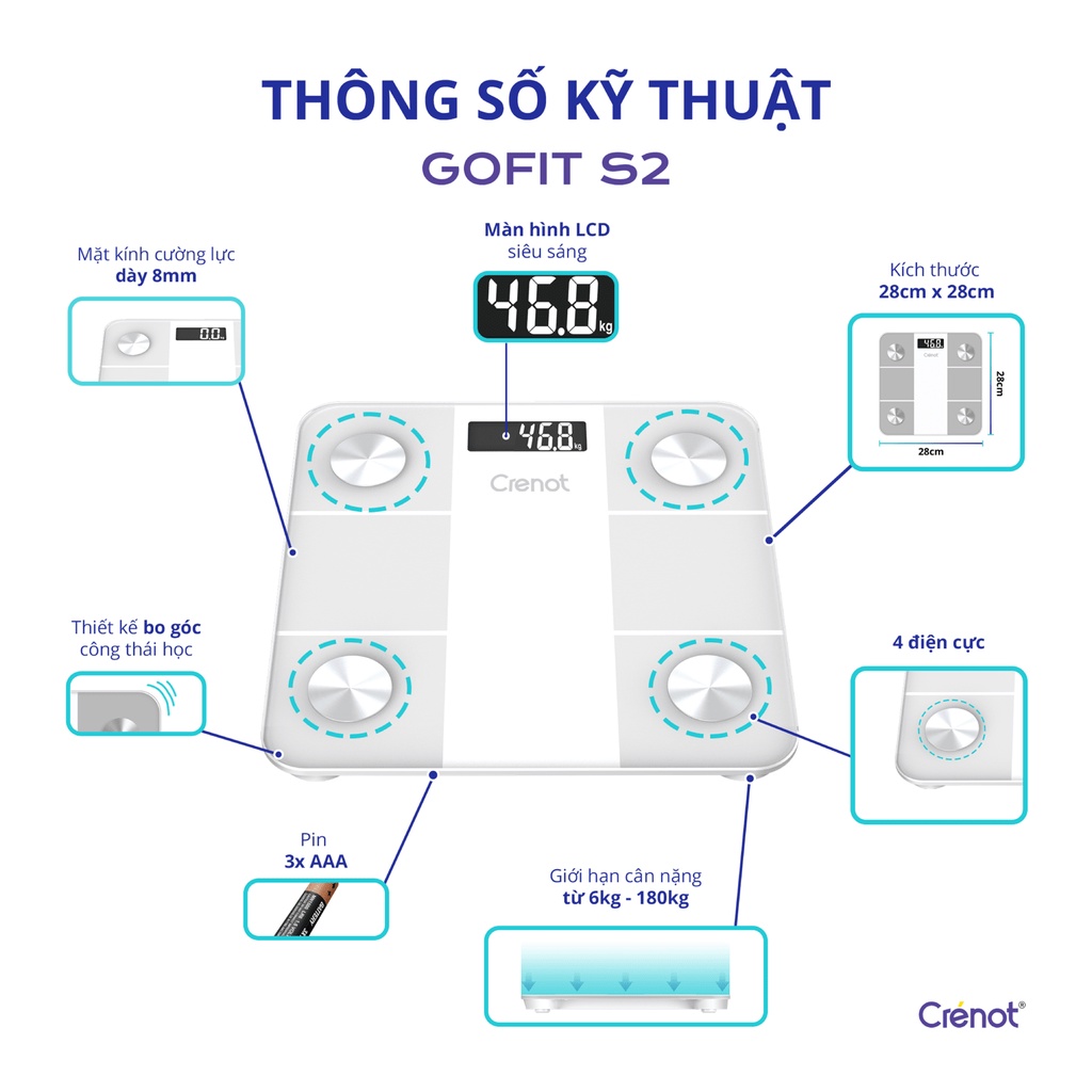 Cân điện tử sức khoẻ thông minh crenot gofit s2 kết nối bluetooth đo phân - ảnh sản phẩm 9