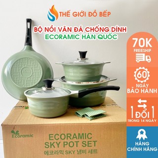 Bộ 4 Nồi Chảo Chống Dính Vân Đá Ecoramic Skypot - Truyền Nhiệt Nhanh, Chống Cong Đáy - Chính Hãng Hàn Quốc