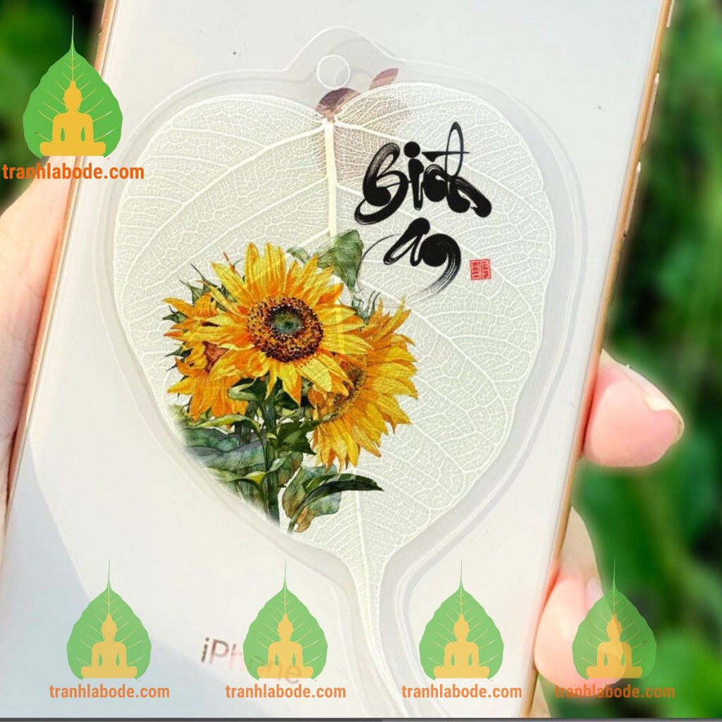 Lá Bồ Đề Chữ Bình An In Hình Hoa Hướng Dương - Quà Tặng Ý Nghĩa - Ốp DT - Hàng Loại 1
