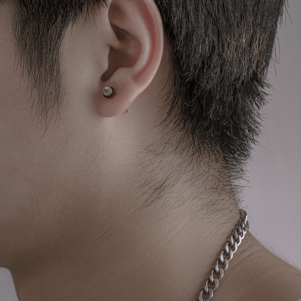 Hoa tai đính đá chất liệu thép không gỉ - Bông tai đinh cá tính KT016