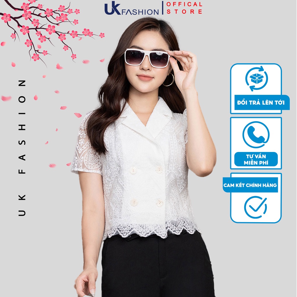 Áo Sơ Mi Ren Nữ Thời Trang UK Fashion Thiết Kế Giao Cúc Kết Hợp Vạt Áo Răng Cưa Hiện Đại, Trẻ Trung NKSM2202012