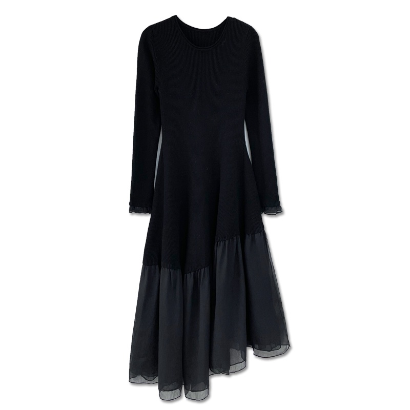 Đầm Sweater Dệt Kim Dáng Dài Màu Đen Phong Cách Hepburn Pháp Thời Trang Thu Đông Cao Cấp Cho Nữ