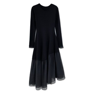 Đầm Sweater Dệt Kim Dáng Dài Màu Đen Phong Cách Hepburn Pháp Thời Trang Thu Đông Cao Cấp Cho Nữ