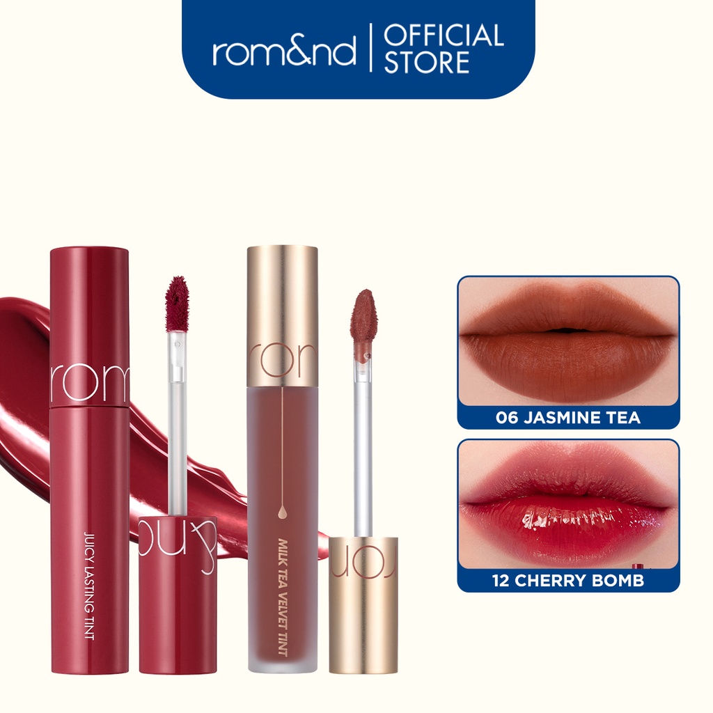 Combo Son kem lì Romand Milk Tea Velvet Tint 4.4g + Son Tint lì Hàn Quốc Romand Juicy Lasting Tint 5.5g