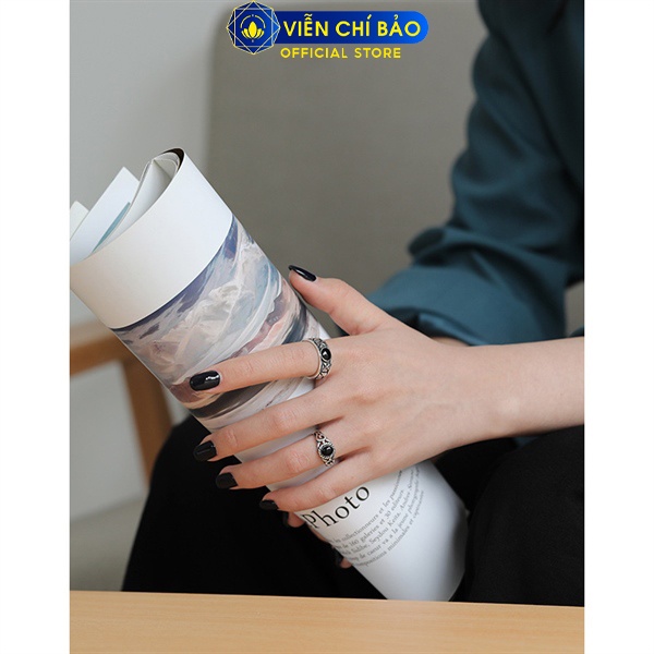 Nhẫn đá đen họa tiết chất liệu bạc Thái 925 thời trang phụ kiện trang sức nữ Viễn Chí Bảo N000702