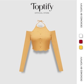 Áo croptop nữ body dài tay bẹt vai TOPTIFY cổ yếm hở vai Miami Vice Top AC163