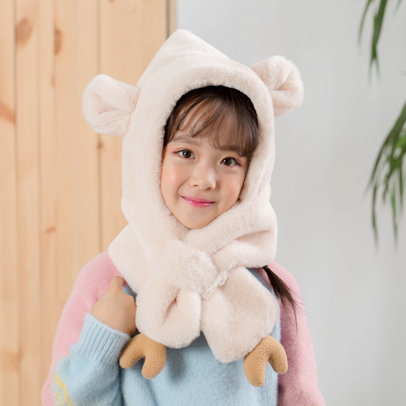 Set Mũ + Khăn Choàng Cổ + Găng Tay + Yếm Ăn Có Nón Hình Gấu Dễ Thương Cho Bé