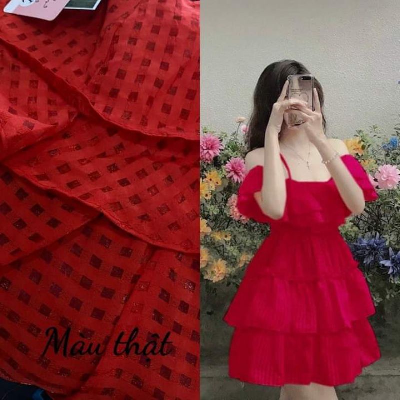 Đầm trễ vai caro