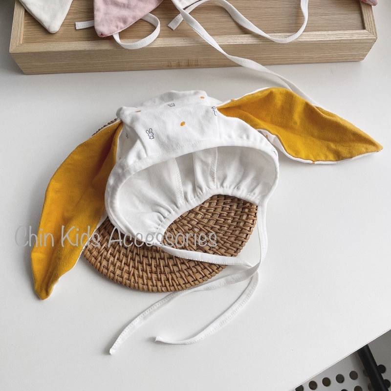 Mũ tròn tai thỏ vải cotton cho bé