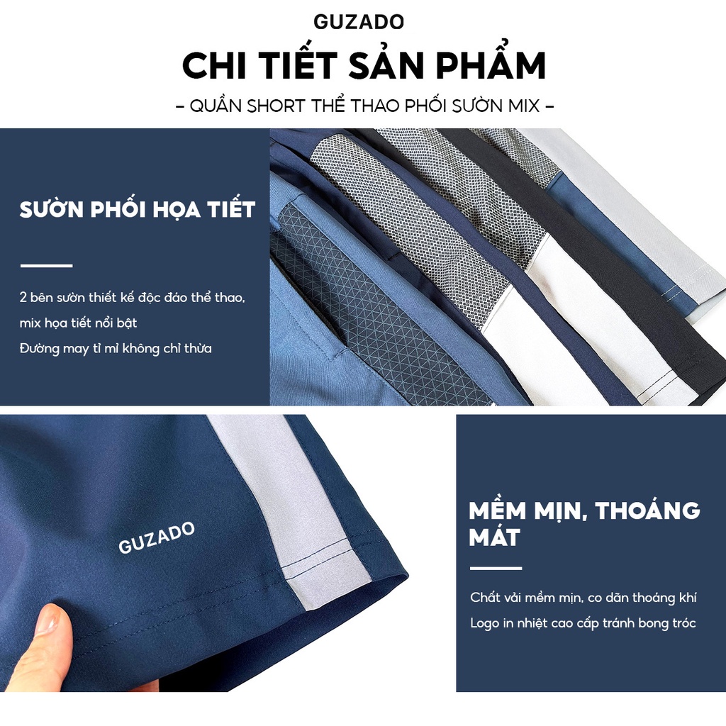 Quần đùi nam thể thao GUZADO cao cấp phối sọc,co giãn vận động thoải mái,mẫu mới nhất 2023 GSR2209