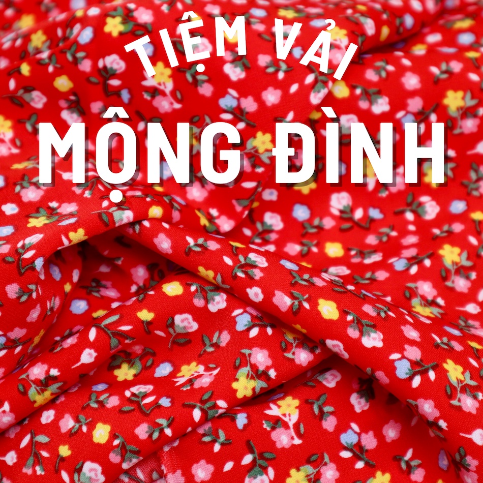 Vải Mango Tone Đỏ Bông Nhí Dễ Thương