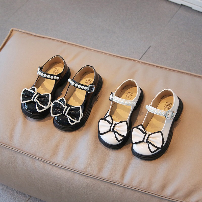 (Size 23 - 35) Giày Búp Bê Công Chúa da bóng - Giày Bệt Vintage Đính Nơ Bản Lớn, Có Quai Ngang Đính Ngọc Điệu Đà 2205