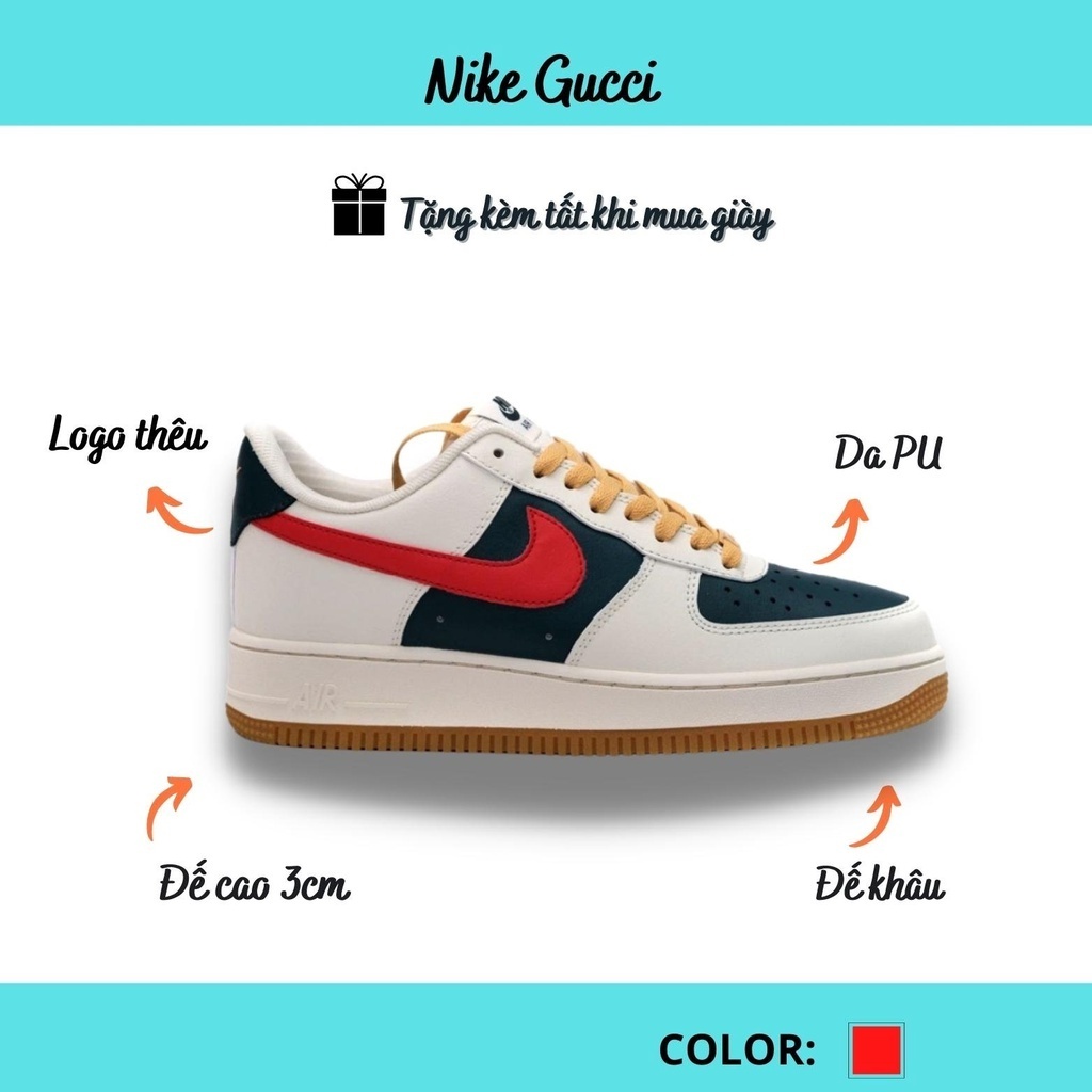 Giày Thể Thao Nike_Gucci, Giày AF1 Bản Xanh Đỏ Cực Hot Đủ Size Nam Nữ + Bill Box Và Quà Tặng