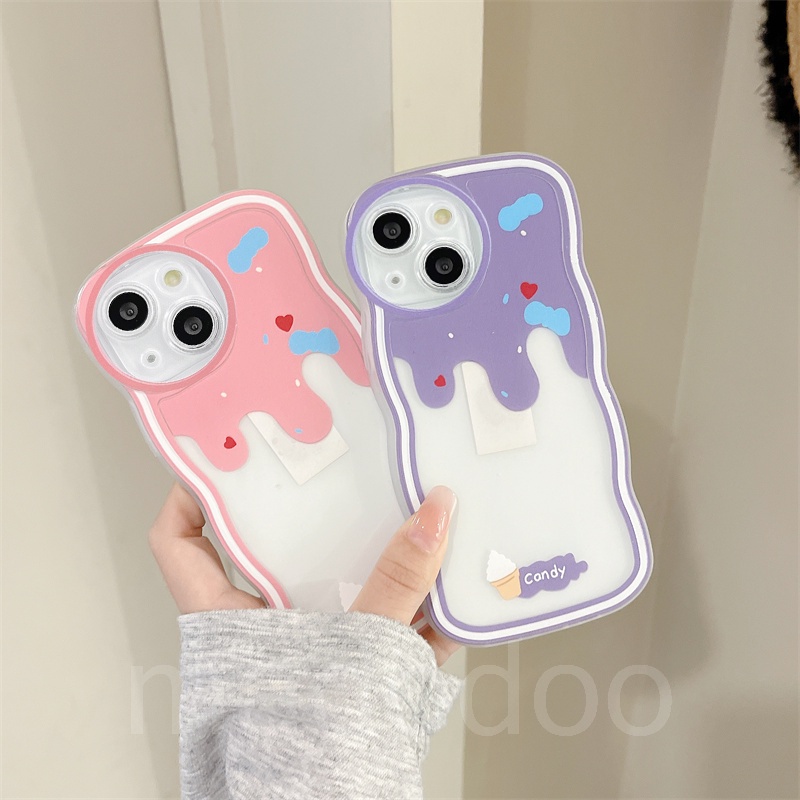Casing For iPhone 14 13 12 11 Pro Xs max Mini 7 8 6 6S Plus X XR 14ProMax 13promax 12promax 11promax 6+6S+ 7+ 8+ Cute Waves Edge Candy ice Cream Fine Hole Airbag Shockproof Clear Soft Phone Case Cover BW 23