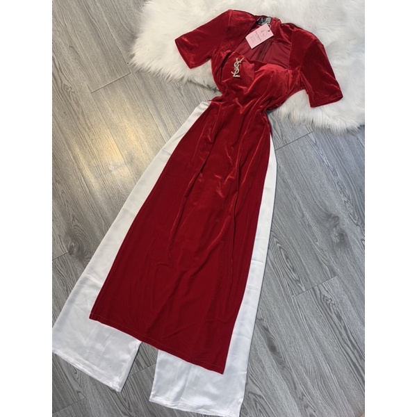 Áo dài nhung cộc tay