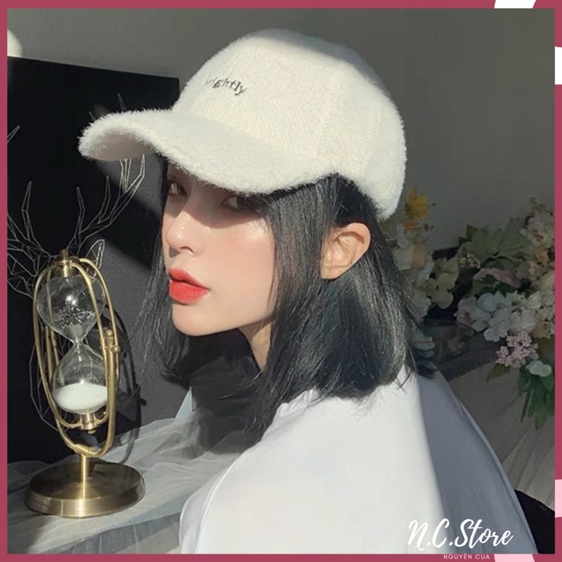 Mũ Thìa Len Pha Lông Thỏ Thêu Chữ Cực Ngầu