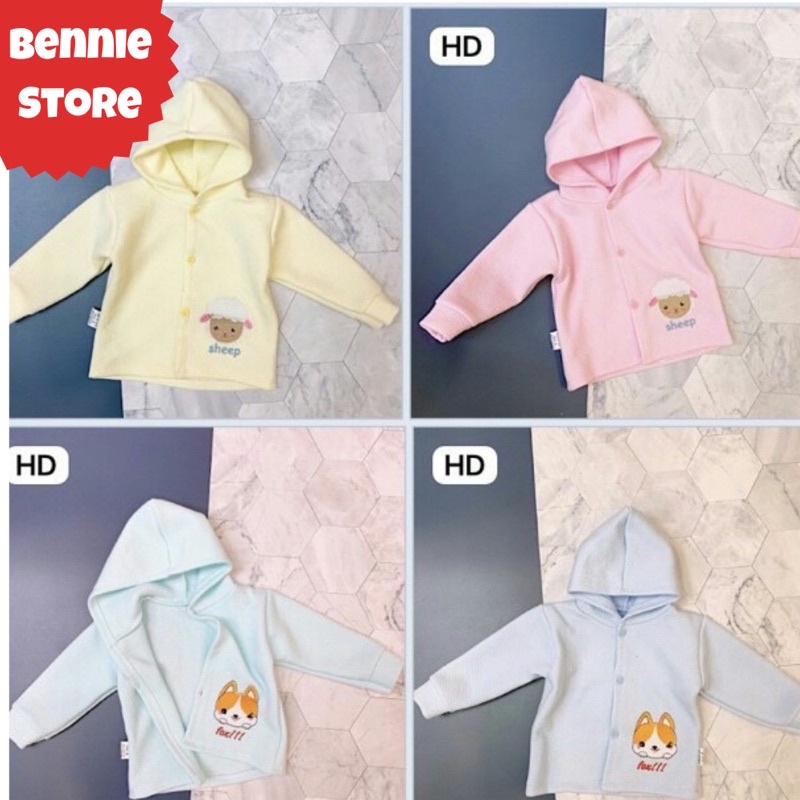 Áo khoác nỉ xốp có mũ cho bé (size 5-9kg), Áo khoác có nón cho bé