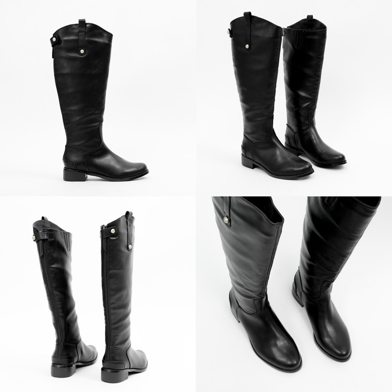 Boot ống cao miệng vát lệch, kéo khoá sau