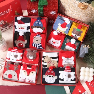 (GIÁ SỈ - QUÀ TẶNG NOEL) Hộp 4 đôi tất len cao cổ cho nam và nữ hoạ tiết Giáng Sinh, chất len mịn, gam mầu ấm áp