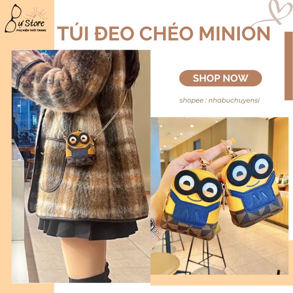 Túi đeo chéo hình minion KÈM HỘP ngộ nghĩnh mini đáng yêu kèm hộp siêu cưng , đựng vừa son ...