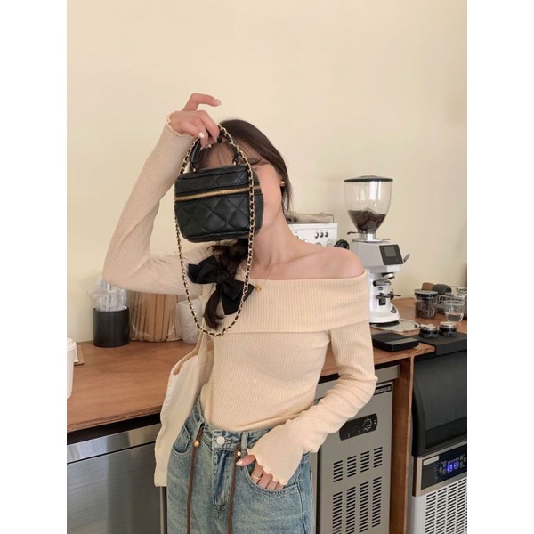 Áo Dệt Kim Tay Dài Hở Vai Thời Trang Mùa Thu