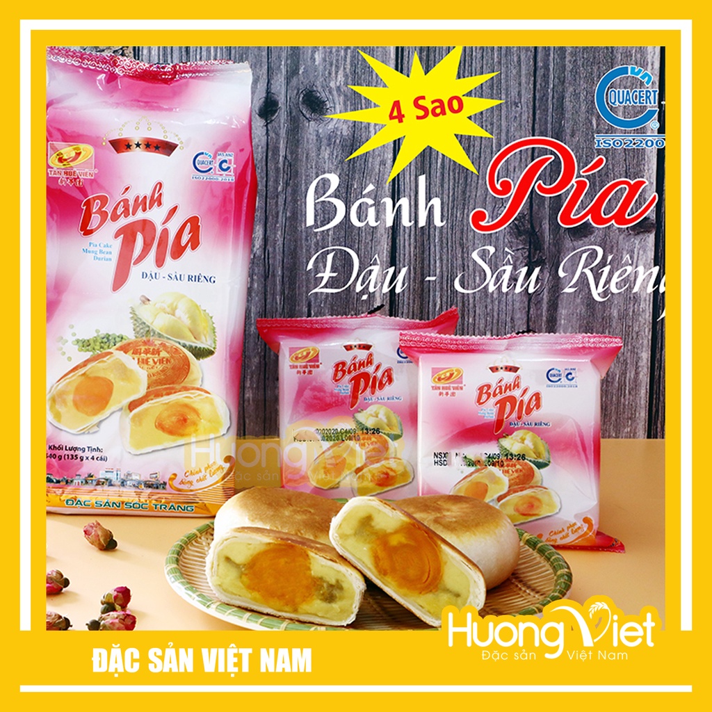 Combo 5 gói bánh pía 4 SAO đậu xanh sầu riêng 1 trứng 540gr, bánh pía Tân Huê Viên đặc sản Sóc Trăng