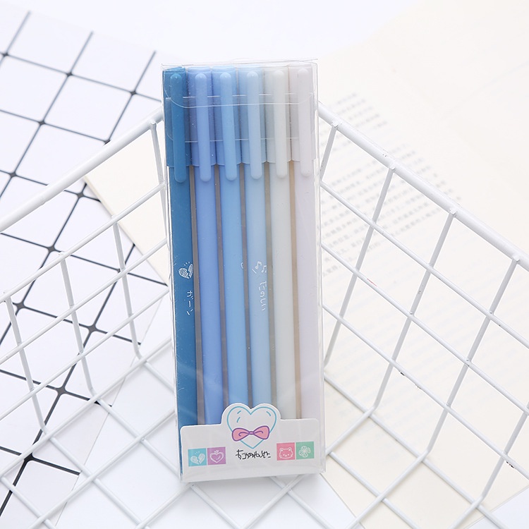 Set 6 bút gel bi bấm văn phòng ngòi 0,5mm mực đen màu pastel họa tiết cute, dễ thương độc lạ kiểu Nhật,Hàn Quốc đóng hộp