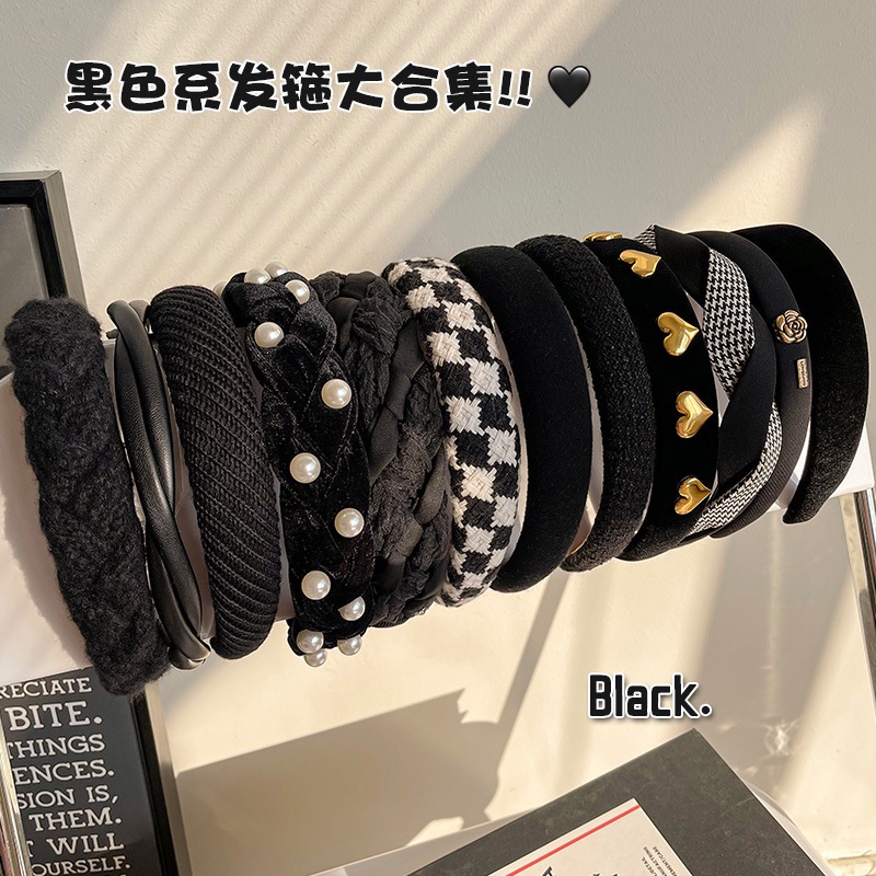 Băng Đô Nhung Mềm Mại Màu Đen Phong Cách Retro Thời Trang Cho Nữ