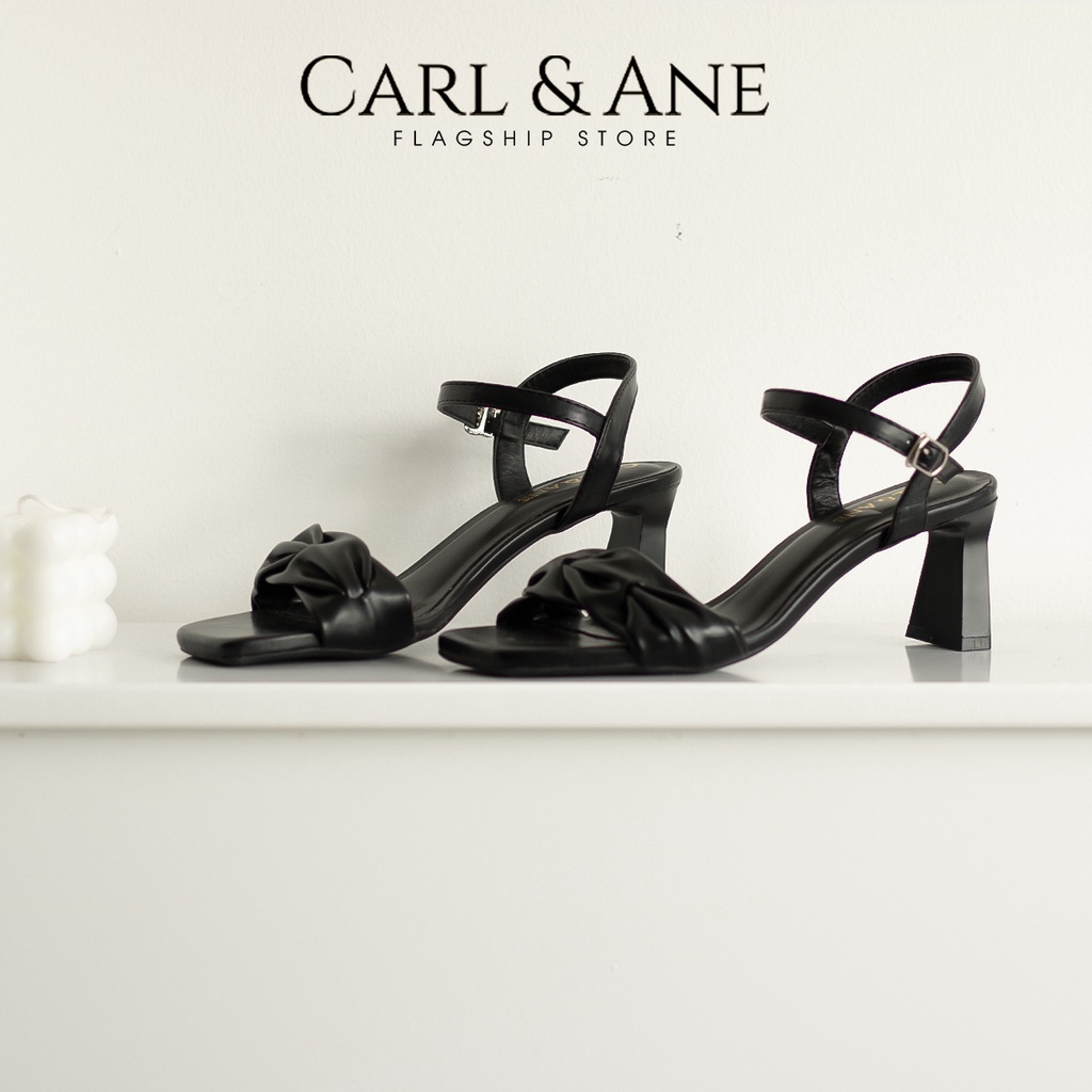 Carl & Ane - Giày cao gót nữ hỡ mũi quai nơ phối dây cao 6cm màu đen - CS018