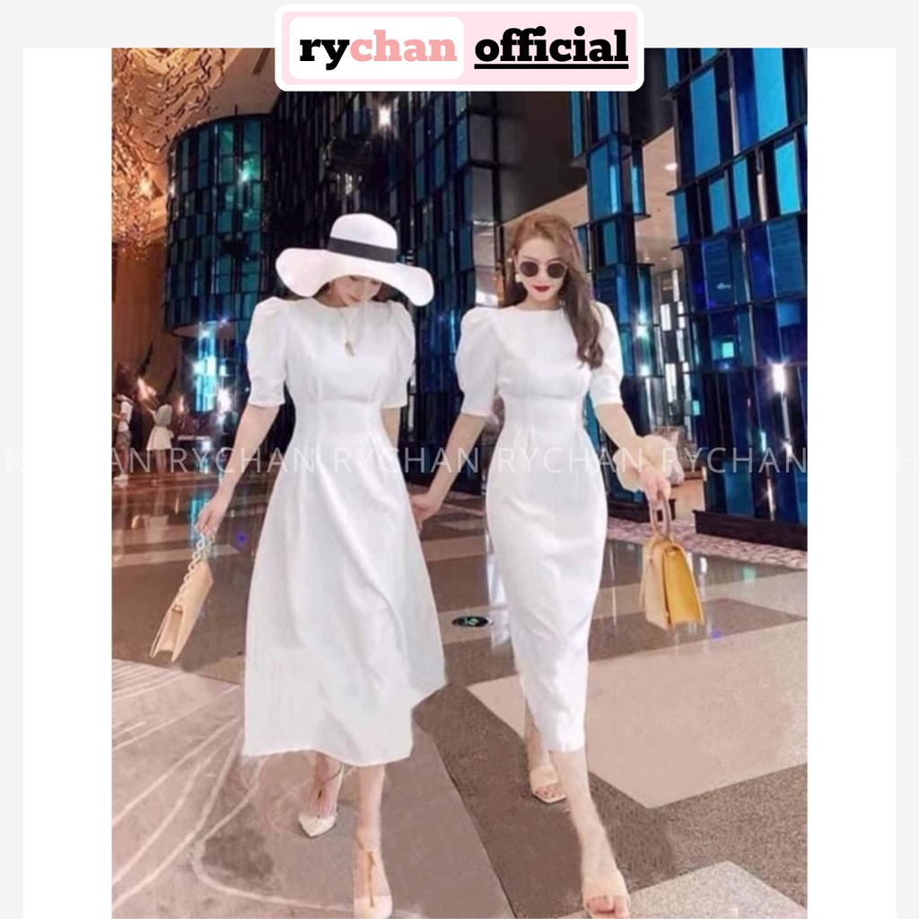 [ẢNH THẬT CUỐI] Đầm Dáng Dài Cổ Tròn Xếp Li Eo Sành Điệu, Đầm Nữ Tôn Dáng Tay Ngắn Màu Đỏ Trắng-DX168