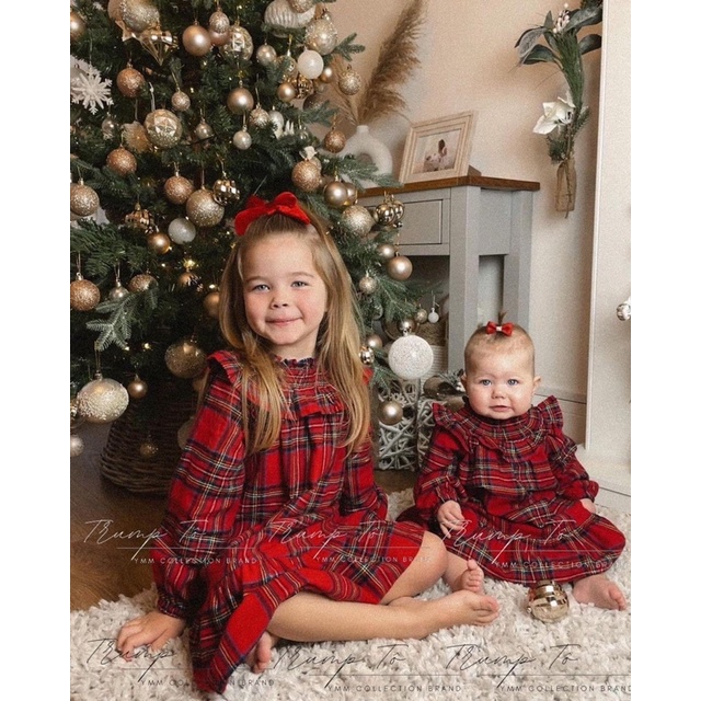 ĐẦM MATALAN BÉ GÁI MẶC TẾT KIỂU SỌC CARO 12M - 18M - 24M -3Y