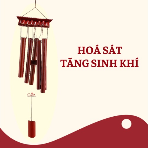 Chuông thanh tre mái nhà màu nâu đất, chuông gió 8 thanh hoá sát, tăng sinh khí.