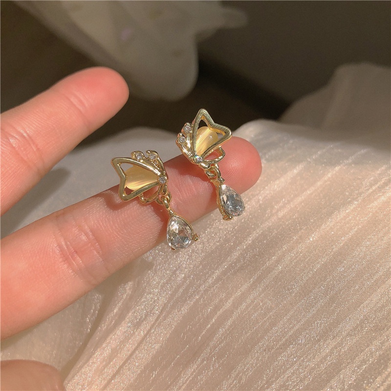 Bông Tai Khuyên Tai Nữ Hình Bướm Giọt Nước Không Gỉ Tiểu Thư Phong Cách Hàn Quốc Mới