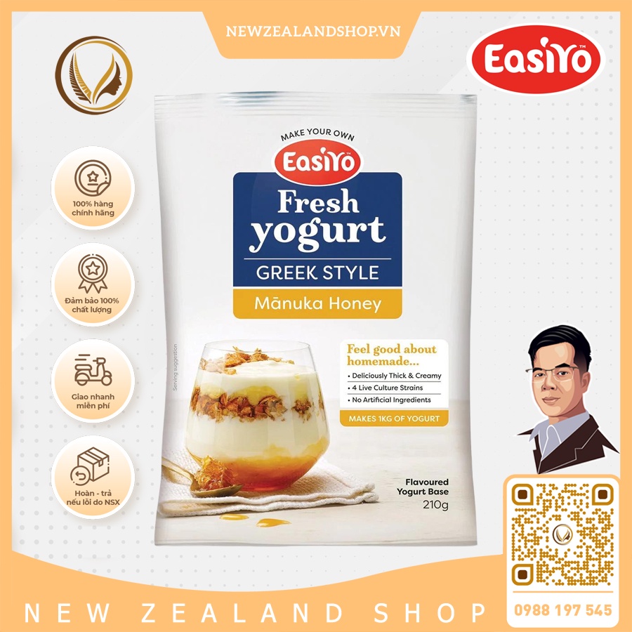 Bột làm sữa chua tươi nguyên chất 𝗘𝗮𝘀𝗶𝘆𝗼 Vị Mật Ong Manuka, Vanilla, Vị Dừa, Vị Dâu